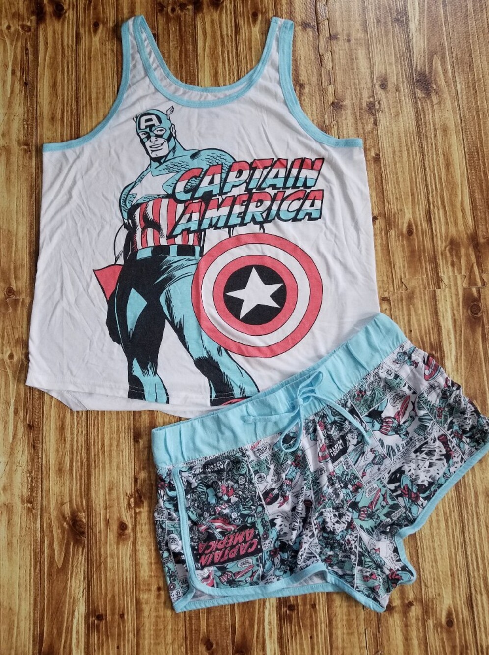 Marvel Captain America Pajama Set XL Disney Comic Tank Top Shorts Lounge Set